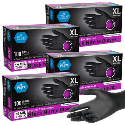 4 Mil Nitrile Medical Examination Gloves - Black - 100ct Box