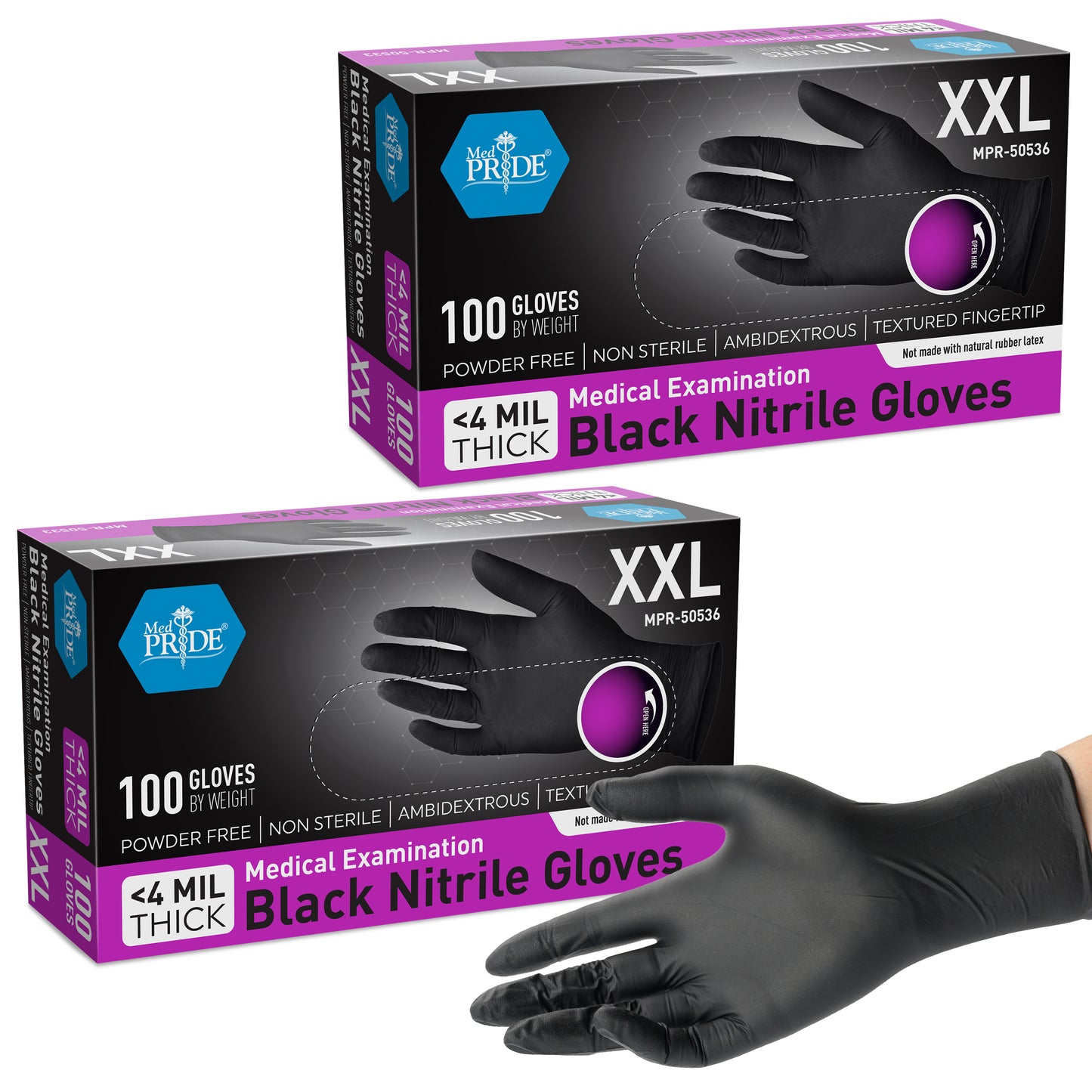 4 Mil Nitrile Medical Examination Gloves - Black - 100ct Box