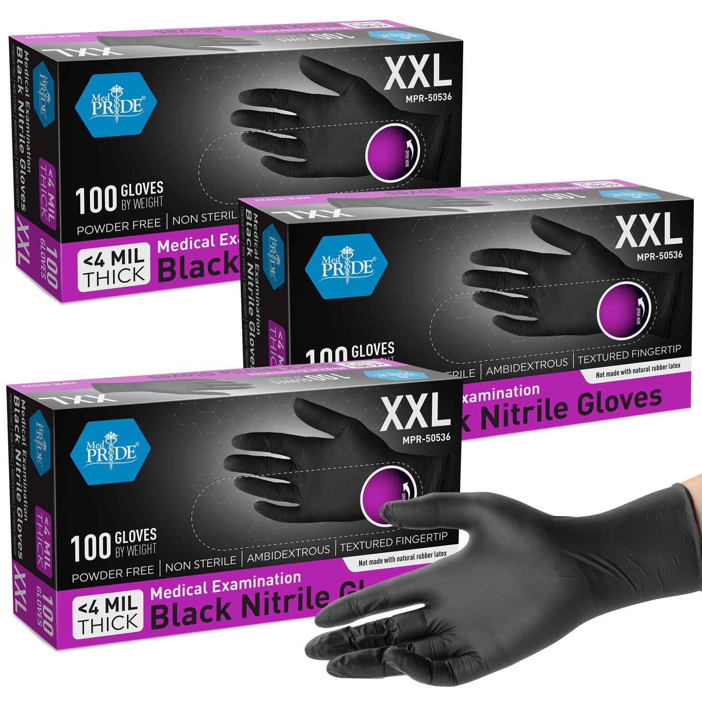 4 Mil Nitrile Medical Examination Gloves - Black - 100ct Box