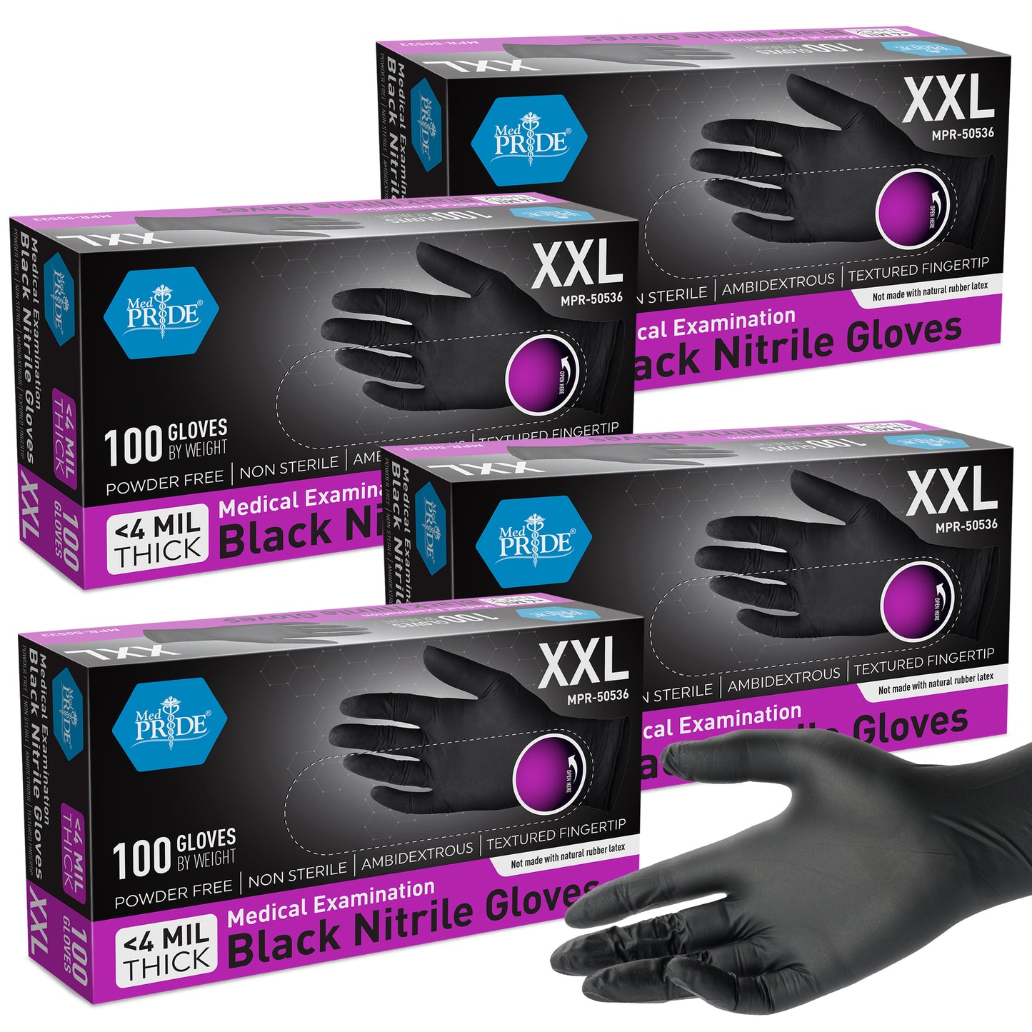 4 Mil Nitrile Medical Examination Gloves - Black - 100ct Box