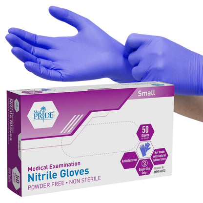 Blue Nitrile Medical Examination Gloves - Powder-Free - 50ct Box