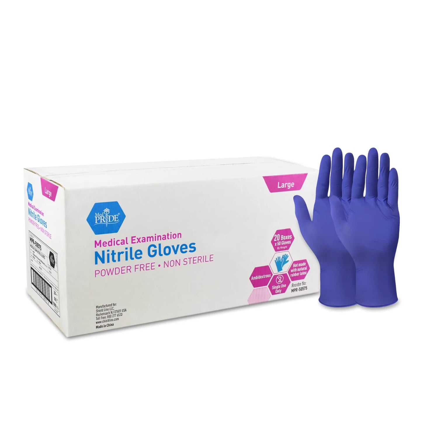 Blue Nitrile Medical Examination Gloves - Powder-Free - 50ct Box