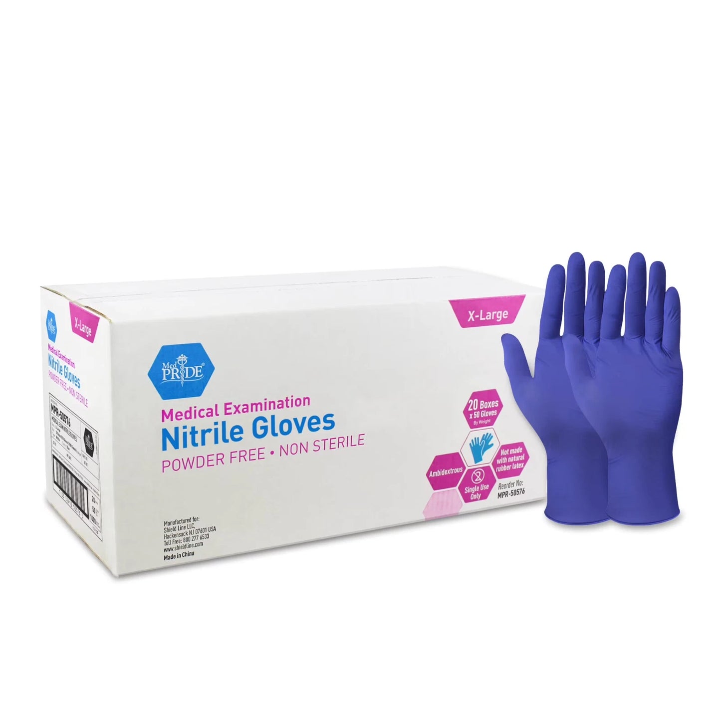 Blue Nitrile Medical Examination Gloves - Powder-Free - 50ct Box