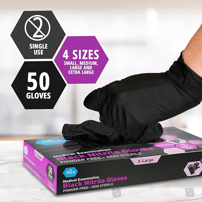 Black Nitrile Medical Exam Gloves - 4 Mil - 50ct Box