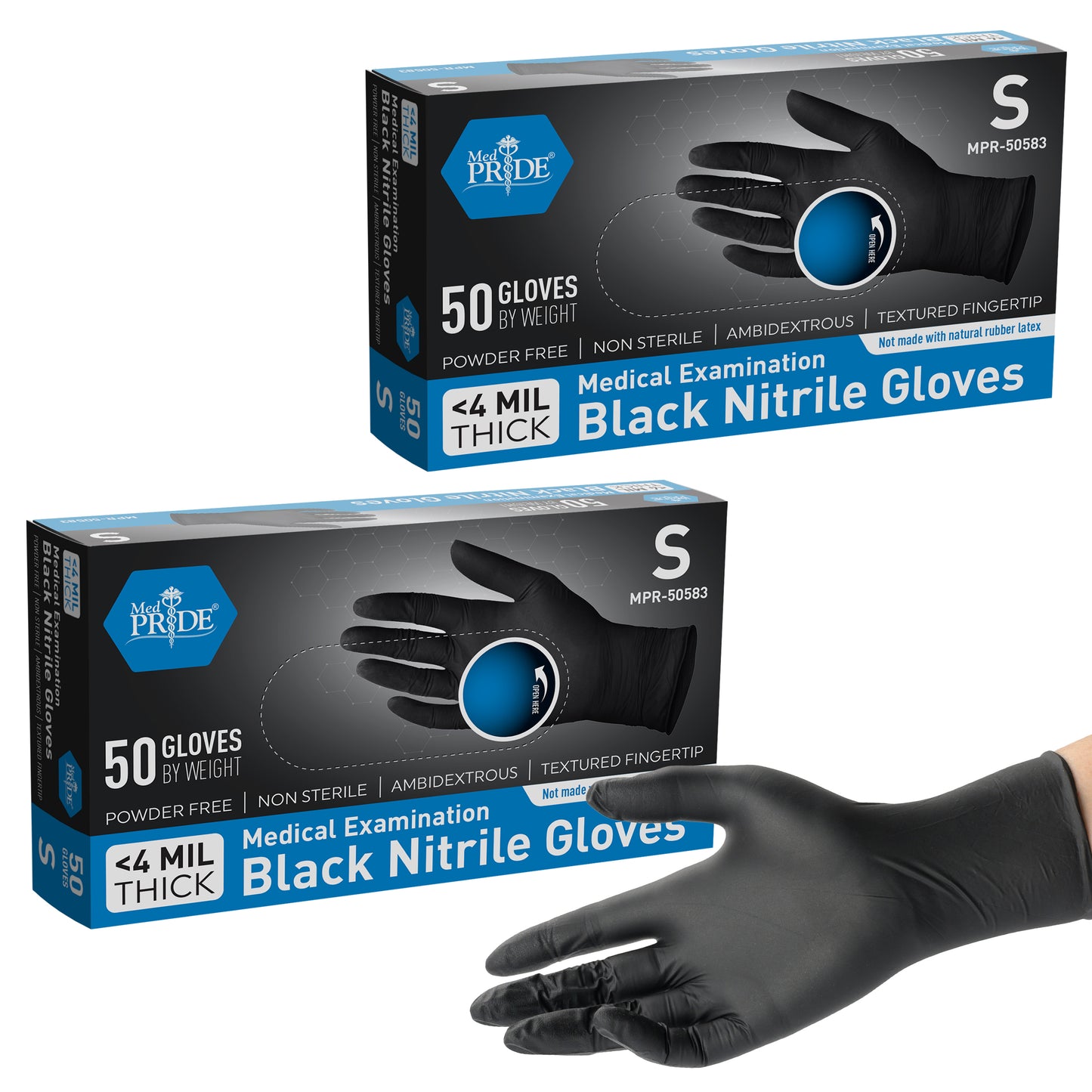 Black Nitrile Medical Exam Gloves - 4 Mil - 50ct Box