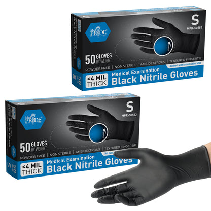 Black Nitrile Medical Exam Gloves - 4 Mil - 50ct Box