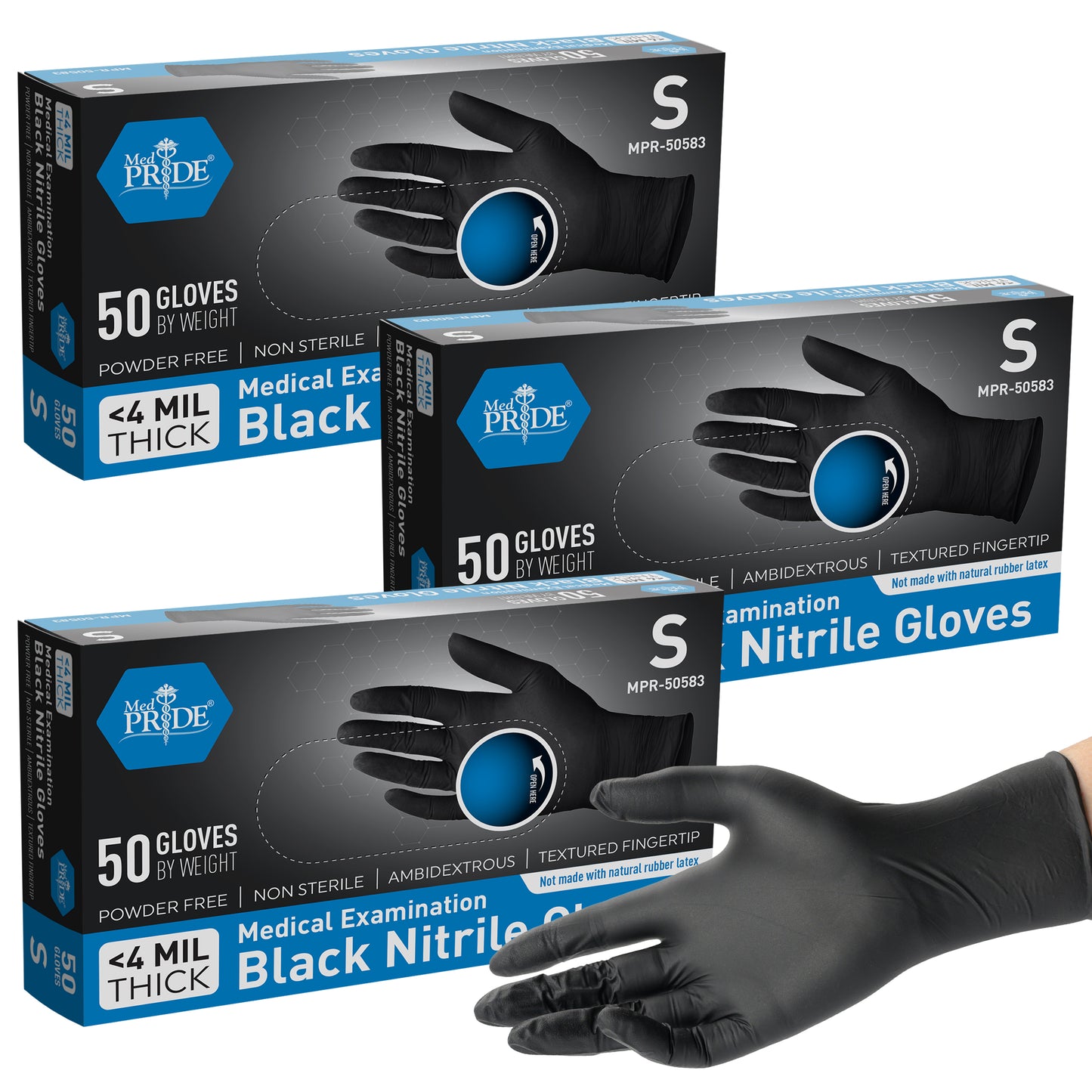 Black Nitrile Medical Exam Gloves - 4 Mil - 50ct Box