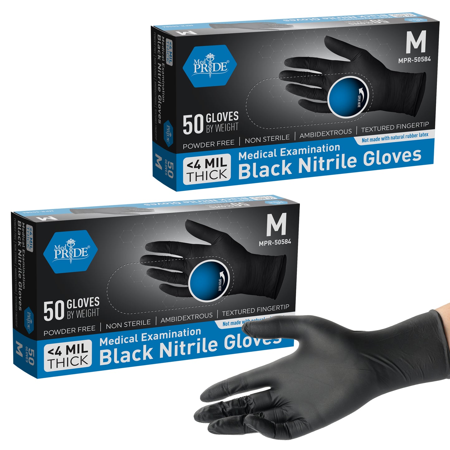 Black Nitrile Medical Exam Gloves - 4 Mil - 50ct Box