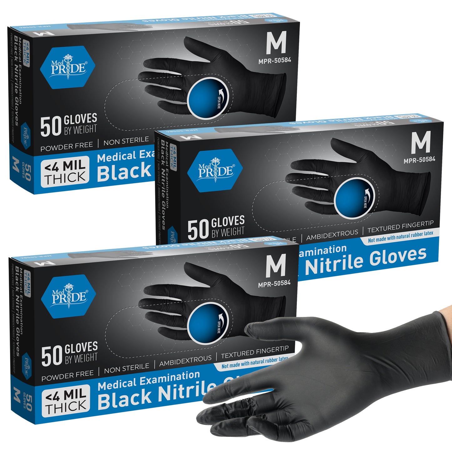 Black Nitrile Medical Exam Gloves - 4 Mil - 50ct Box