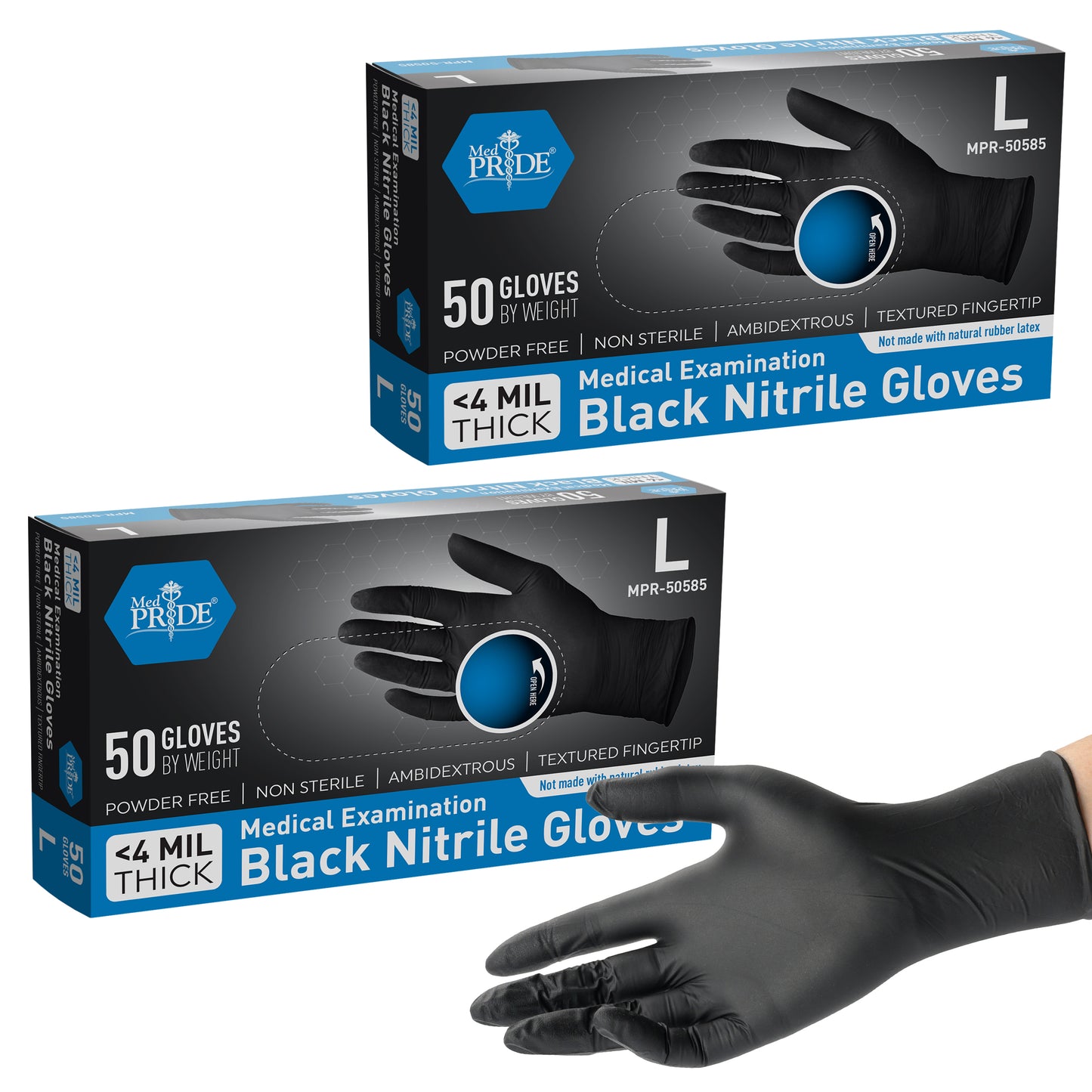 Black Nitrile Medical Exam Gloves - 4 Mil - 50ct Box