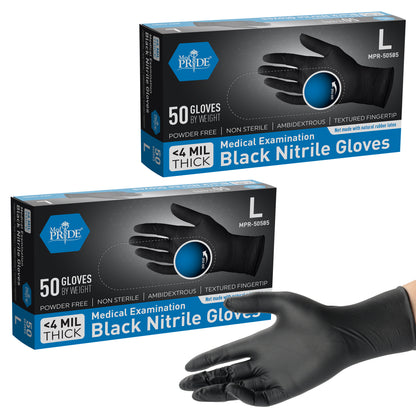 Black Nitrile Medical Exam Gloves - 4 Mil - 50ct Box