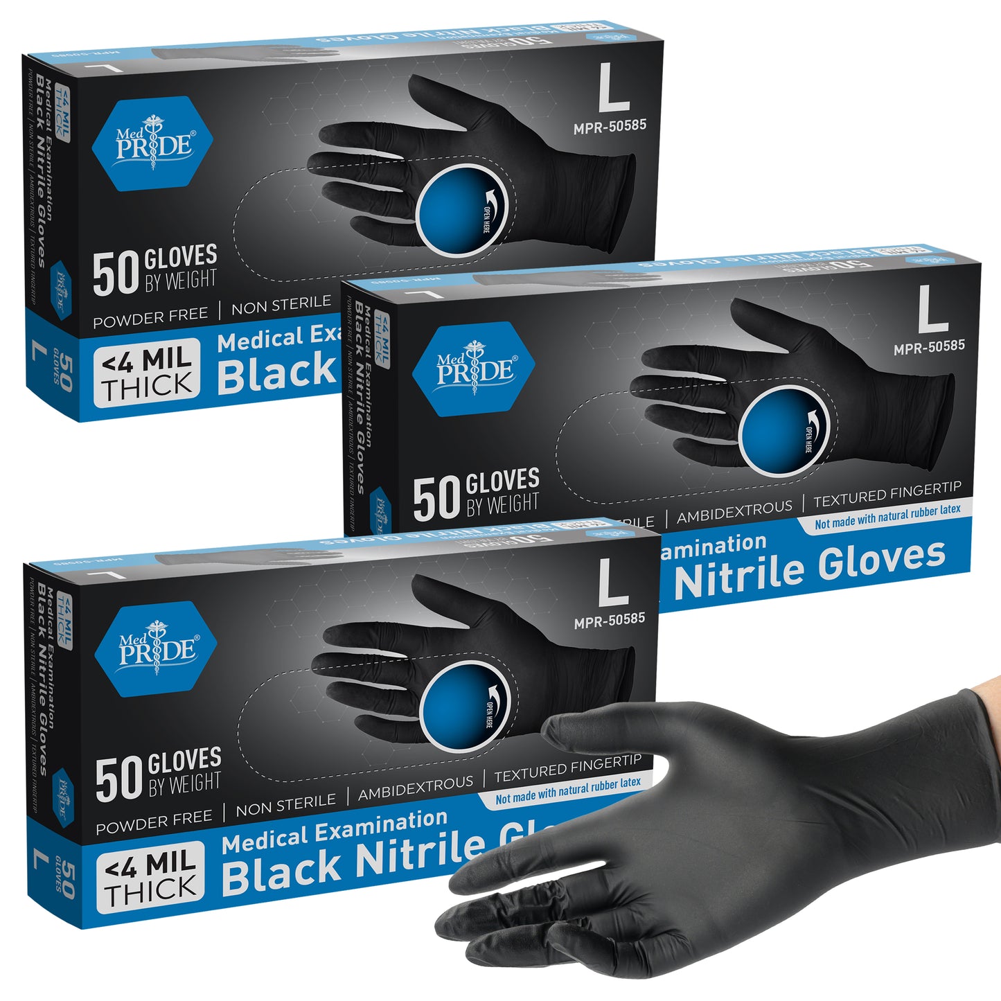 Black Nitrile Medical Exam Gloves - 4 Mil - 50ct Box