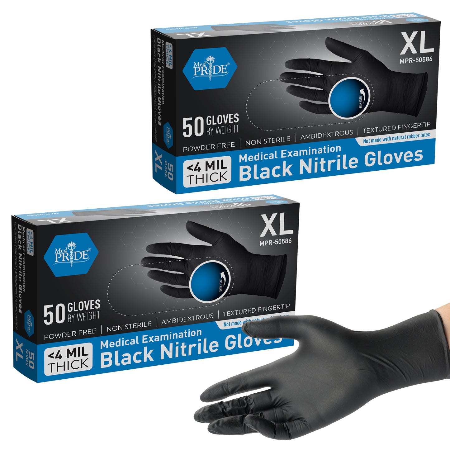 Black Nitrile Medical Exam Gloves - 4 Mil - 50ct Box
