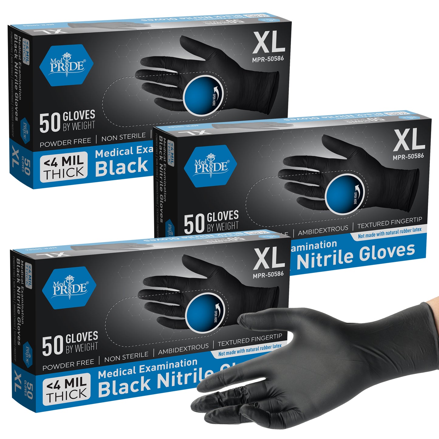 Black Nitrile Medical Exam Gloves - 4 Mil - 50ct Box