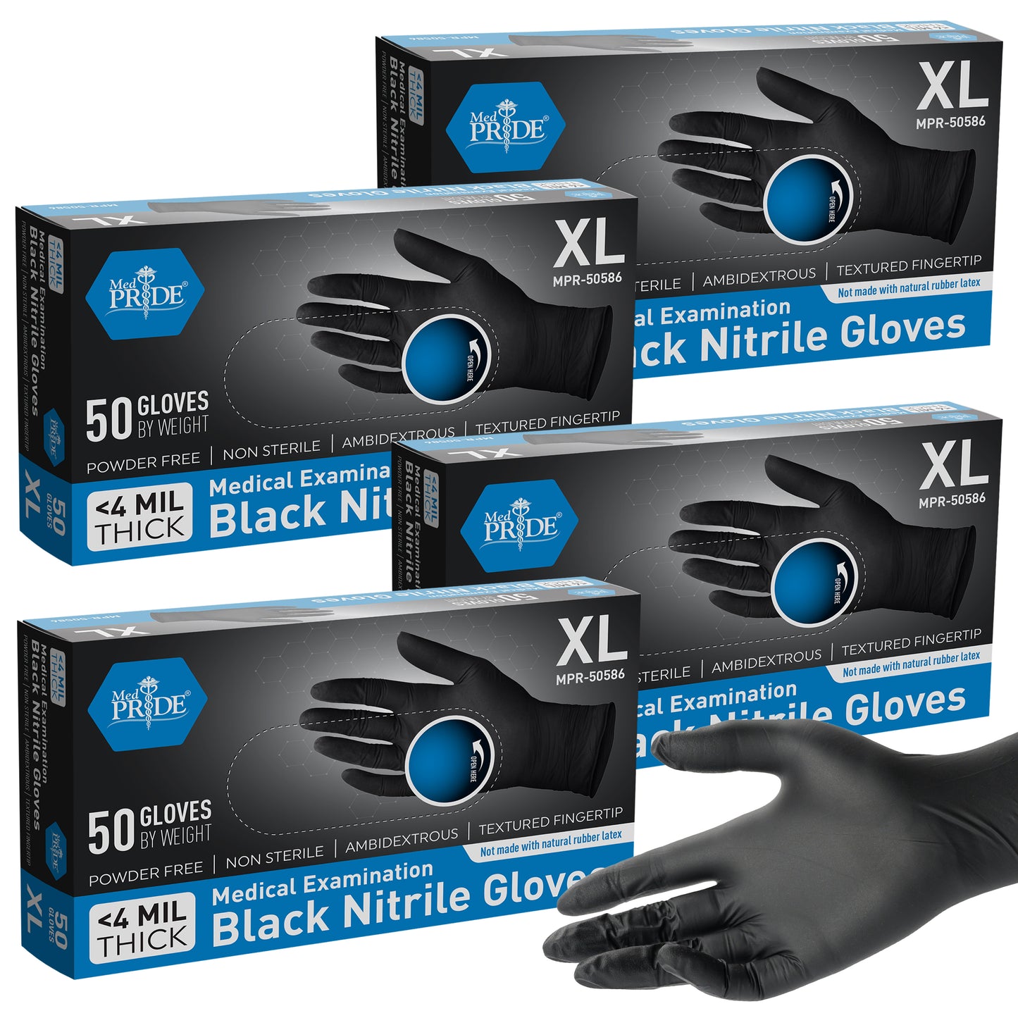 Black Nitrile Medical Exam Gloves - 4 Mil - 50ct Box