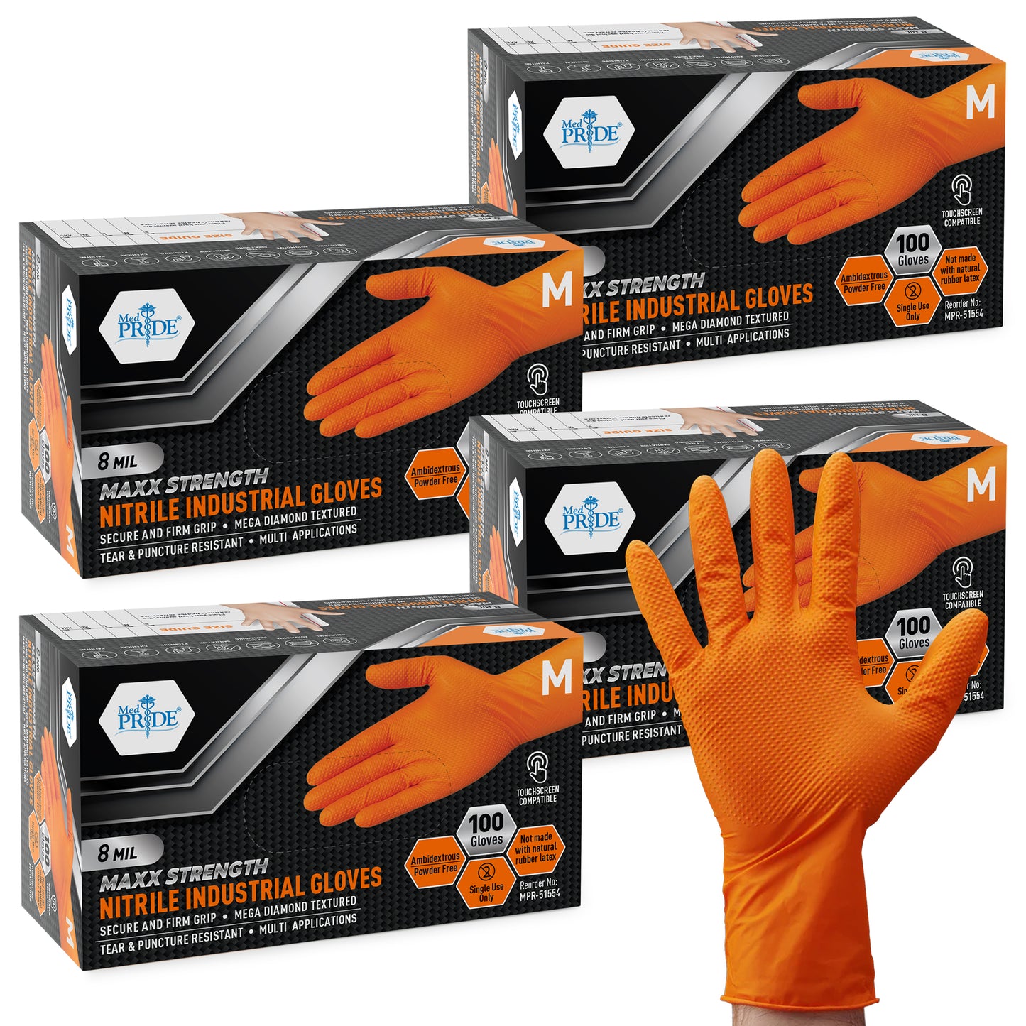 8 Mil Nitrile Exam Gloves Maxx Strength – Orange