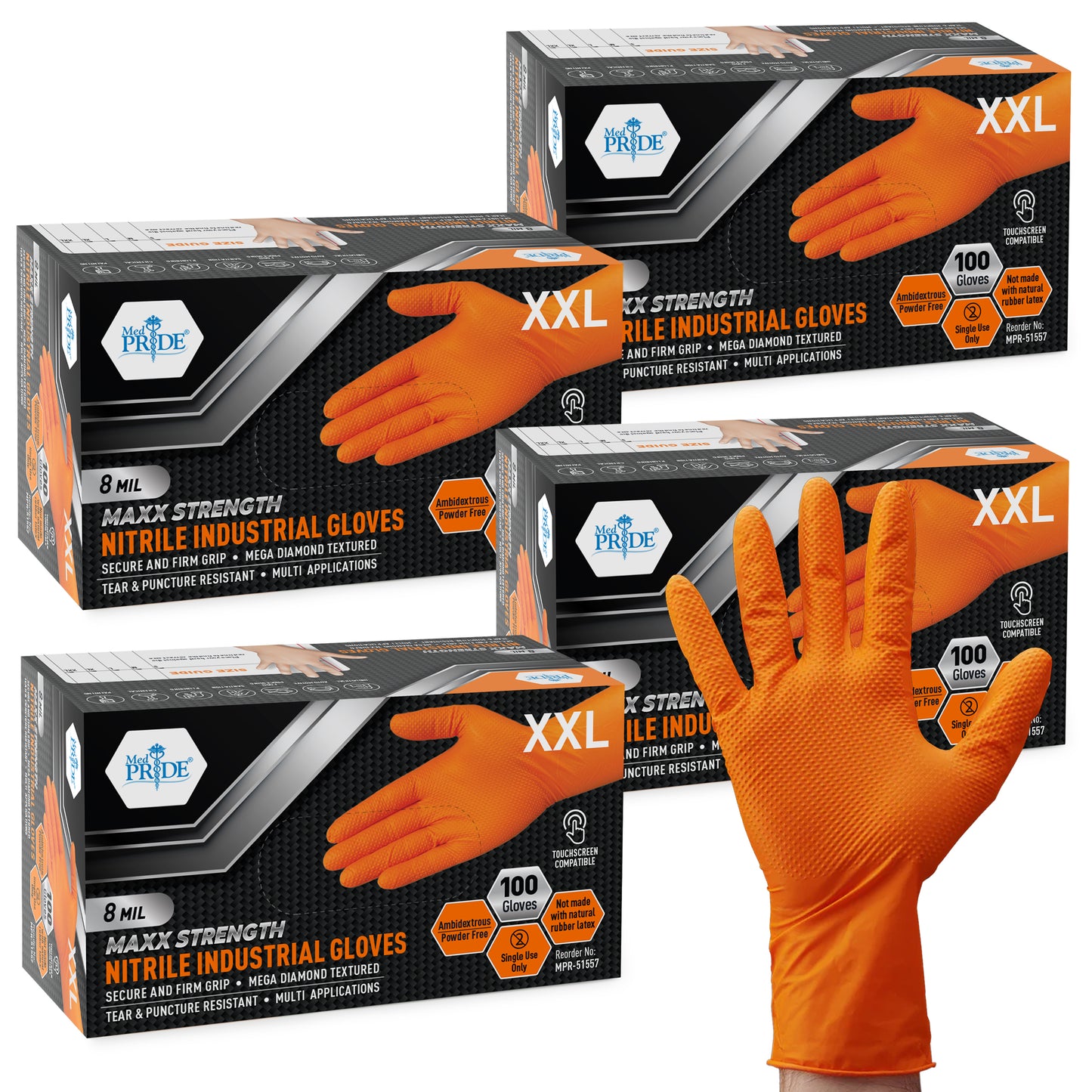 8 Mil Nitrile Exam Gloves Maxx Strength – Orange