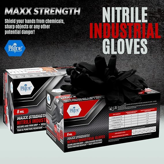 8 Mil Nitrile Gloves - Maxx Strength Diamond Grip – Black