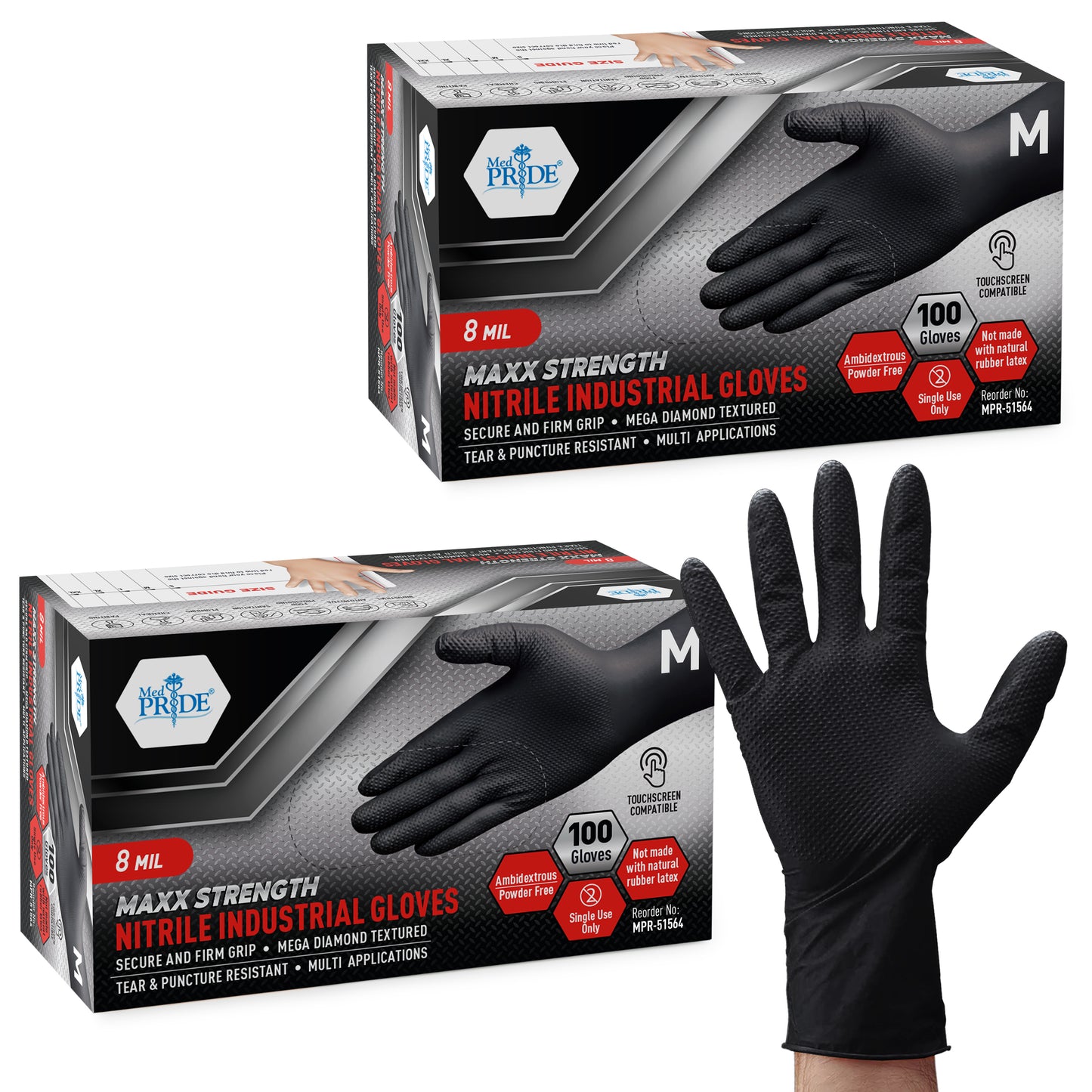 8 Mil Nitrile Gloves - Maxx Strength Diamond Grip – Black