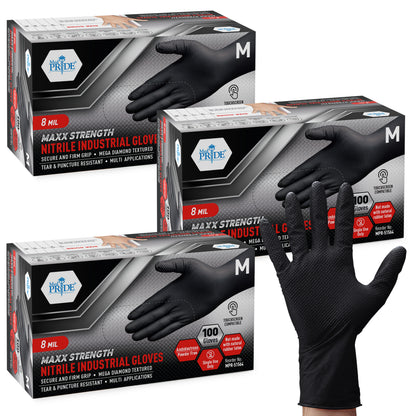 8 Mil Nitrile Gloves - Maxx Strength Diamond Grip – Black
