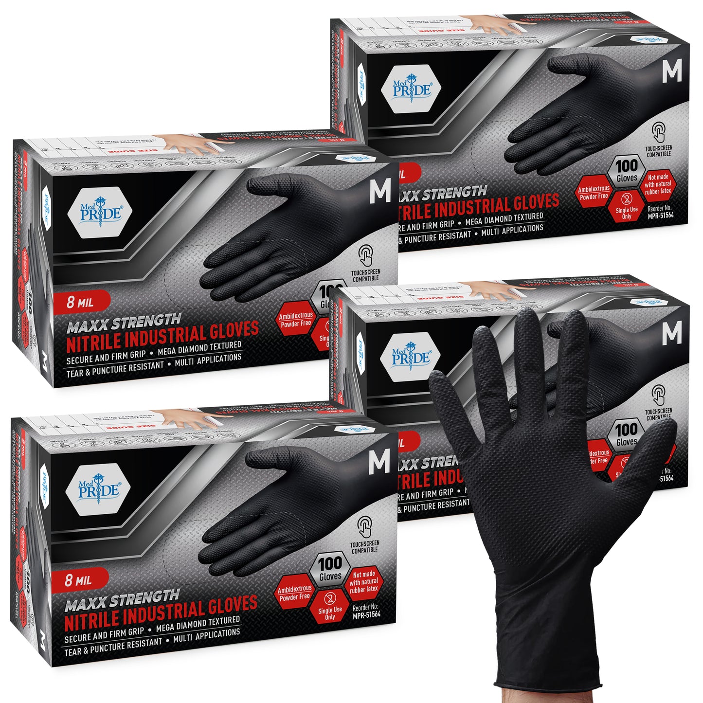 8 Mil Nitrile Gloves - Maxx Strength Diamond Grip – Black