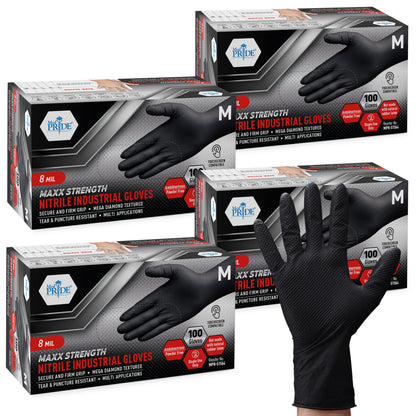 8 Mil Nitrile Gloves - Maxx Strength Diamond Grip – Black
