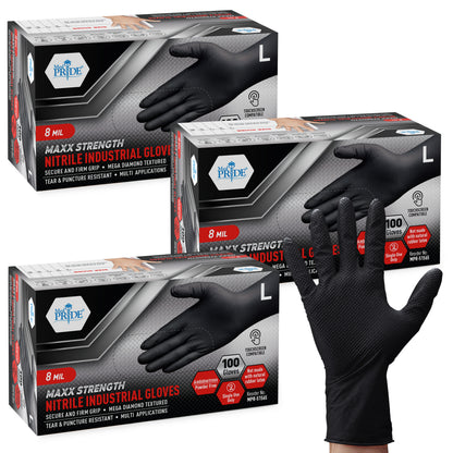 8 Mil Nitrile Gloves - Maxx Strength Diamond Grip – Black