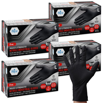 8 Mil Nitrile Gloves - Maxx Strength Diamond Grip – Black