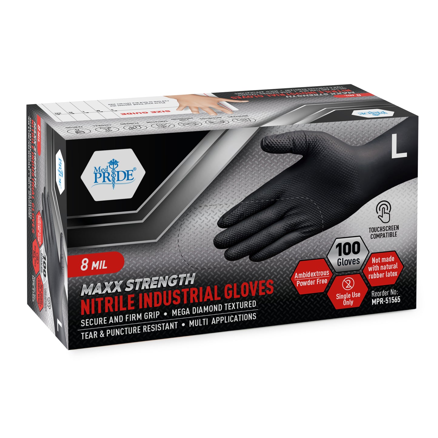 8 Mil Nitrile Gloves - Maxx Strength Diamond Grip – Black