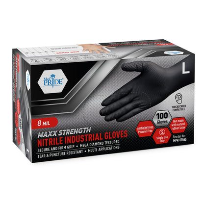 8 Mil Nitrile Gloves - Maxx Strength Diamond Grip – Black