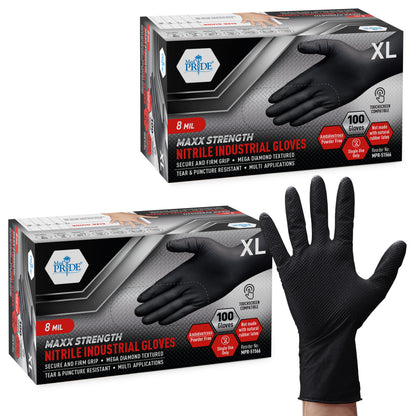 8 Mil Nitrile Gloves - Maxx Strength Diamond Grip – Black