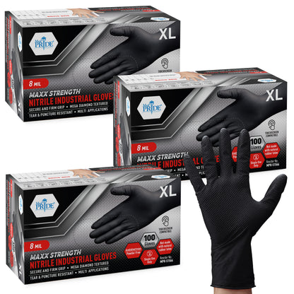 8 Mil Nitrile Gloves - Maxx Strength Diamond Grip – Black
