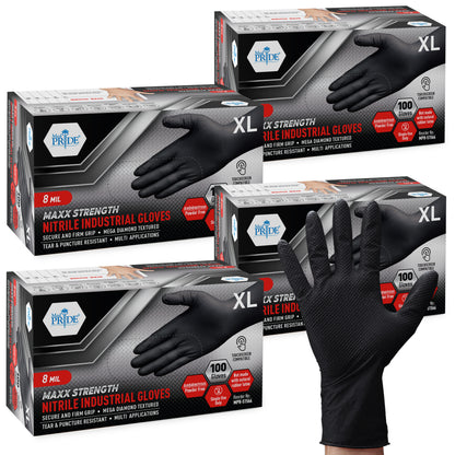 8 Mil Nitrile Gloves - Maxx Strength Diamond Grip – Black
