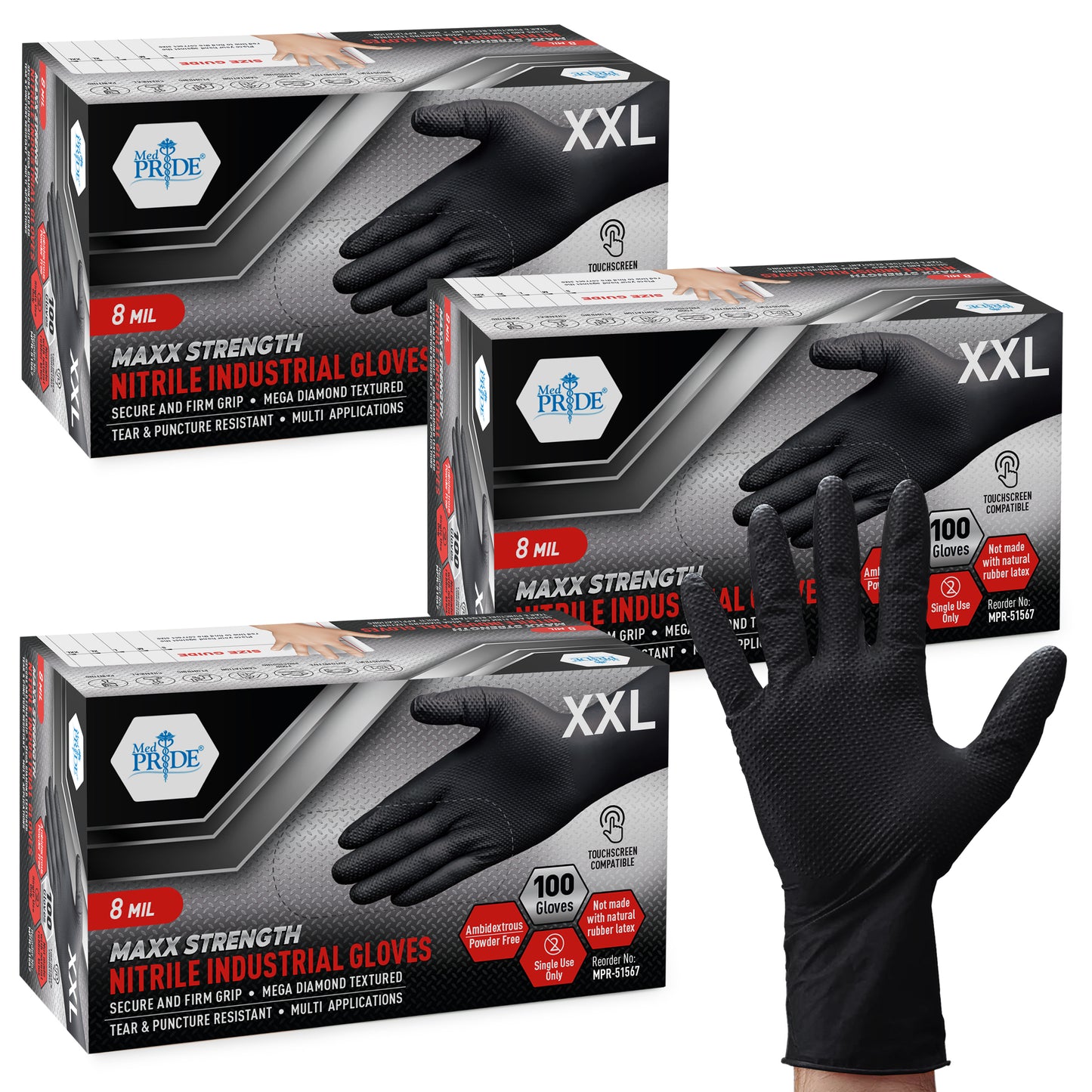 8 Mil Nitrile Gloves - Maxx Strength Diamond Grip – Black
