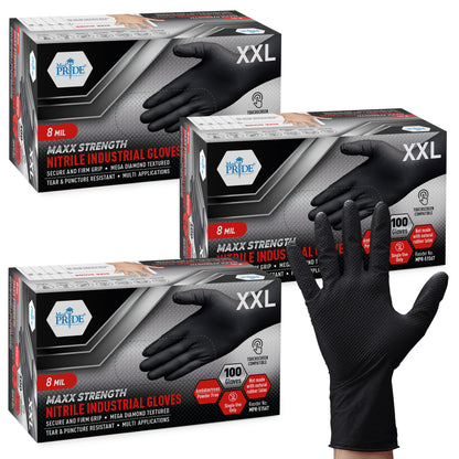 8 Mil Nitrile Gloves - Maxx Strength Diamond Grip – Black