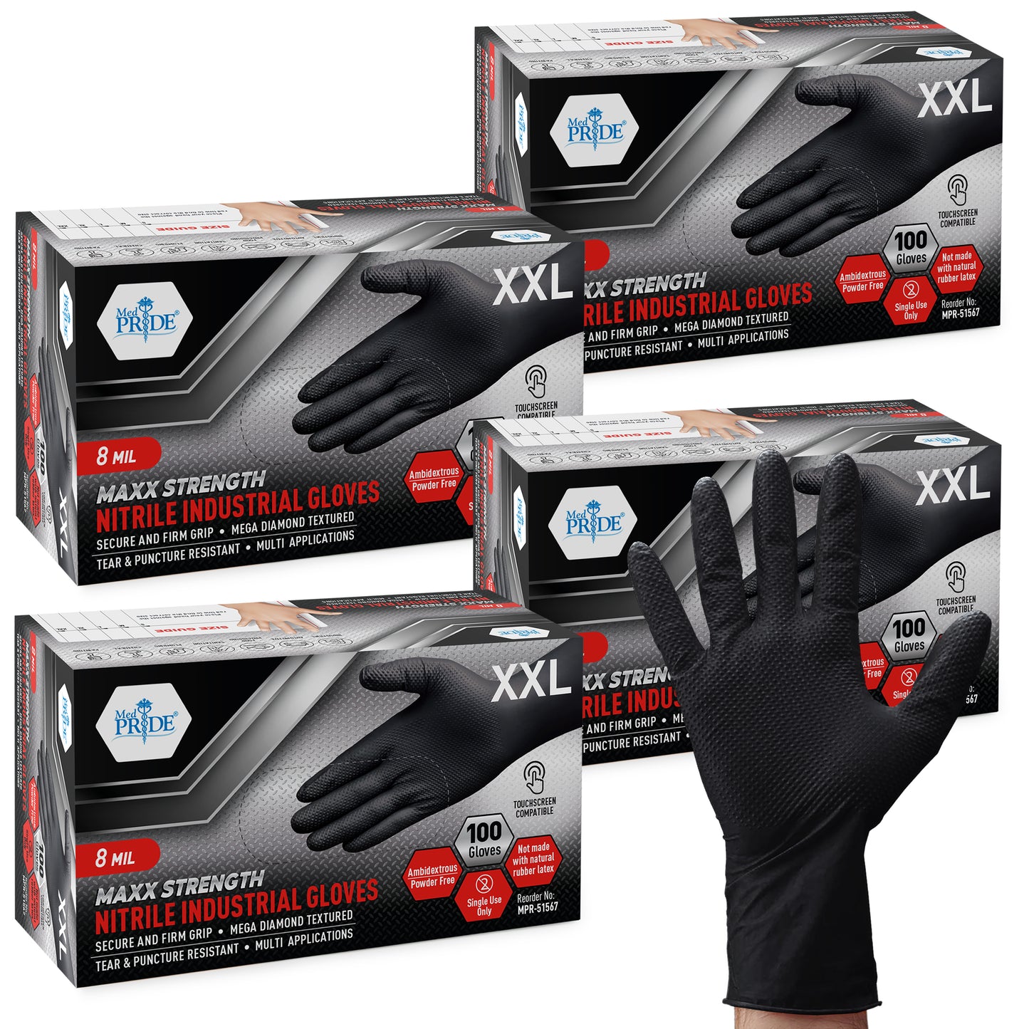 8 Mil Nitrile Gloves - Maxx Strength Diamond Grip – Black