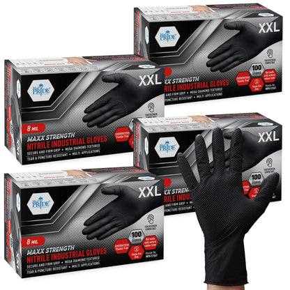 8 Mil Nitrile Gloves - Maxx Strength Diamond Grip – Black
