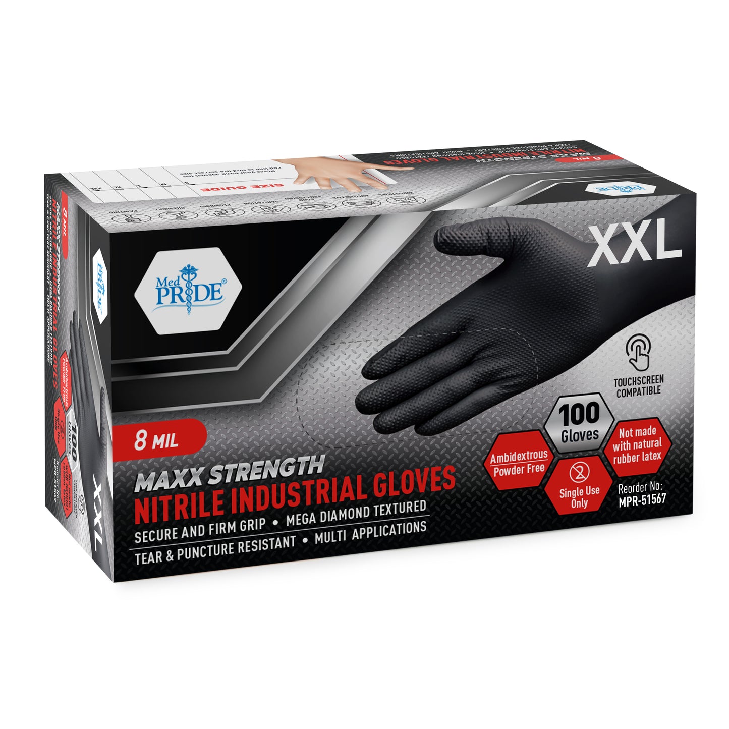 8 Mil Nitrile Gloves - Maxx Strength Diamond Grip – Black
