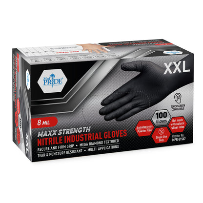 8 Mil Nitrile Gloves - Maxx Strength Diamond Grip – Black