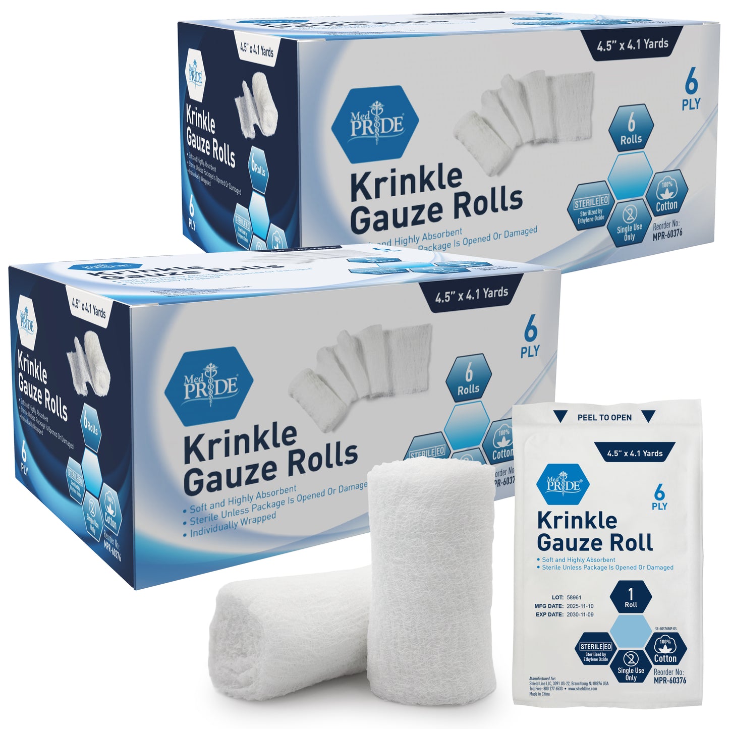 Sterile Krinkle Gauze Rolls – 6-Ply Absorbent Wound Dressing