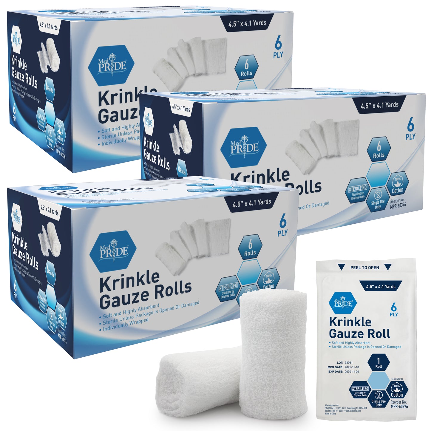 Sterile Krinkle Gauze Rolls – 6-Ply Absorbent Wound Dressing