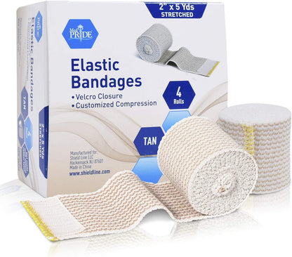 Velcro Closure Elastic Bandage Wrap – 4 Rolls, Tan