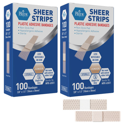 Sheer Strip Plastic Adhesive Finger Bandages – 3/8" × 1.5", 100ct