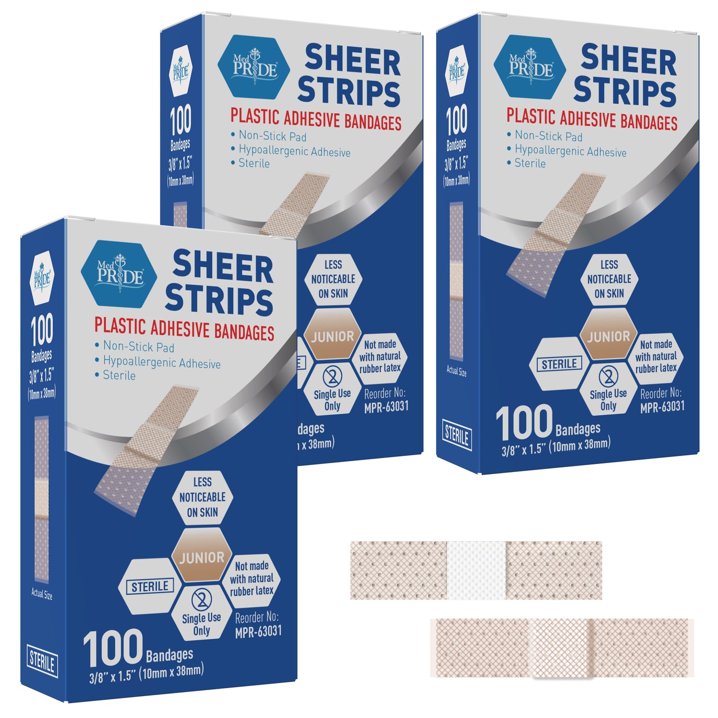 Sheer Strip Plastic Adhesive Finger Bandages – 3/8" × 1.5", 100ct