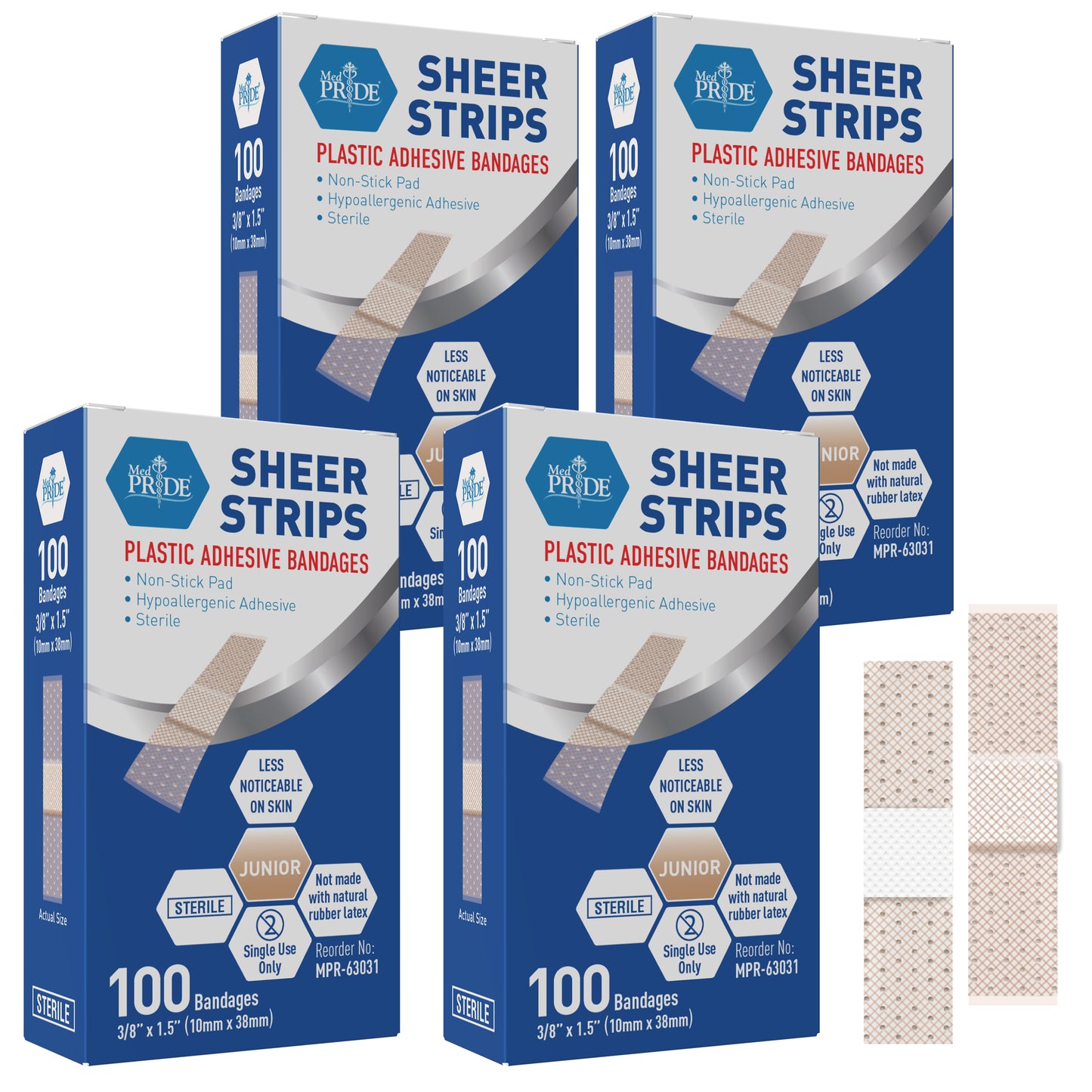 Sheer Strip Plastic Adhesive Finger Bandages – 3/8" × 1.5", 100ct
