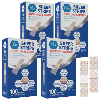 Sheer Strip Plastic Adhesive Finger Bandages – 3/8" × 1.5", 100ct