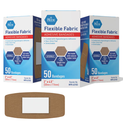 Sterile Flexible Fabric Adhesive Bandages – 2" × 4.5", 50 Ct