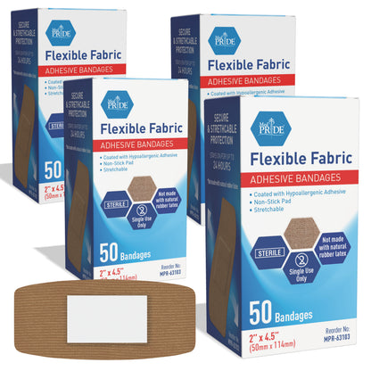 Sterile Flexible Fabric Adhesive Bandages – 2" × 4.5", 50 Ct