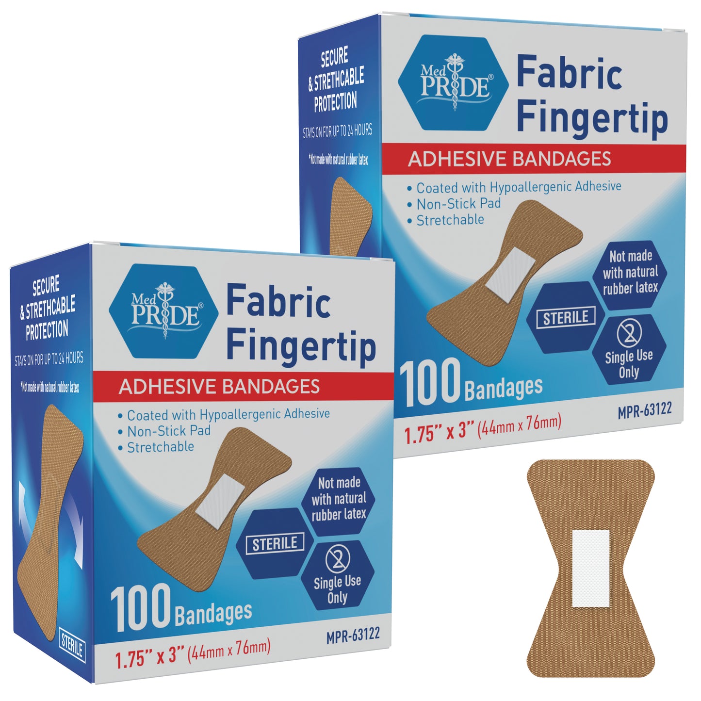 Fabric Adhesive Fingertip Bandages Hypoallergenic - 1.75" × 3"
