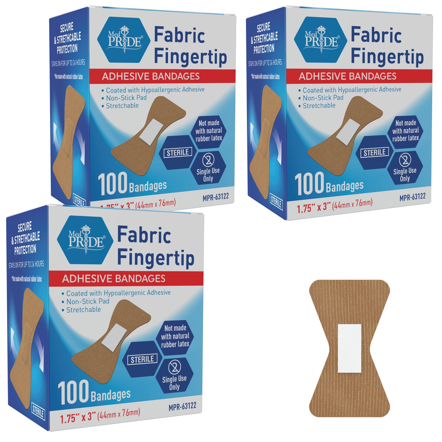 Fabric Adhesive Fingertip Bandages Hypoallergenic - 1.75" × 3"